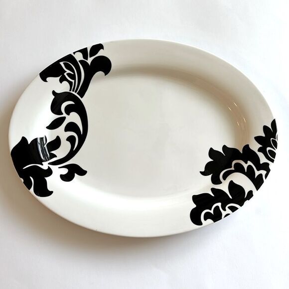 Martha Stewart Collection Lisbon Large Oval Serving Platter Black White Macy’s - Picture 1 of 8